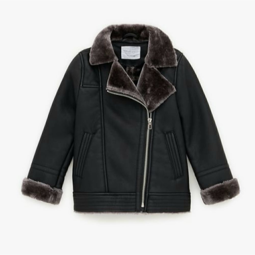 Zara Girls - Size 13/14 - Contrasting Faux Leather Jacket - Black